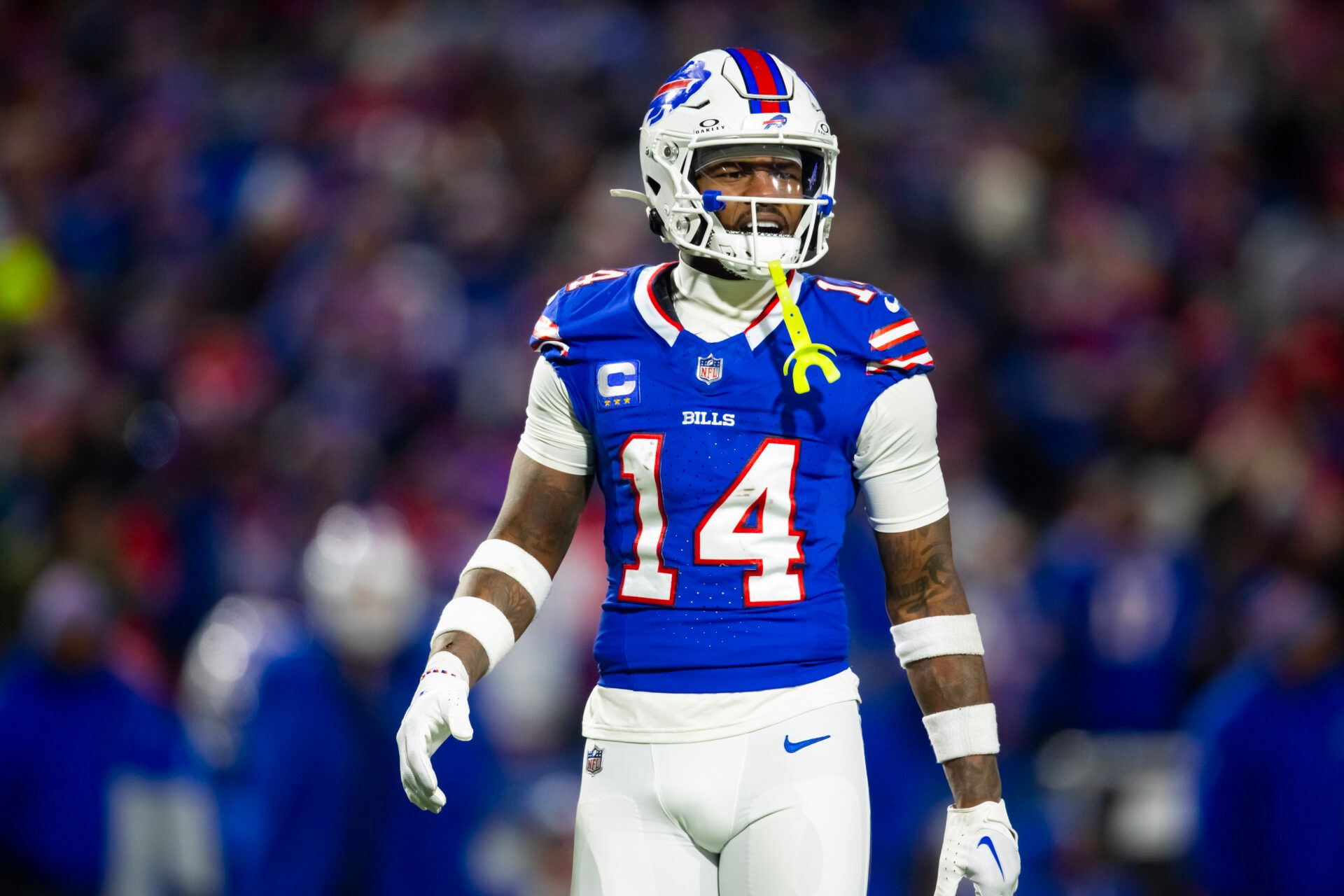 Buffalo Bills wide receiver Stefon Diggs (14) against the Kansas City Chiefs in the 2024 AFC divisional round game at Highmark Stadium.