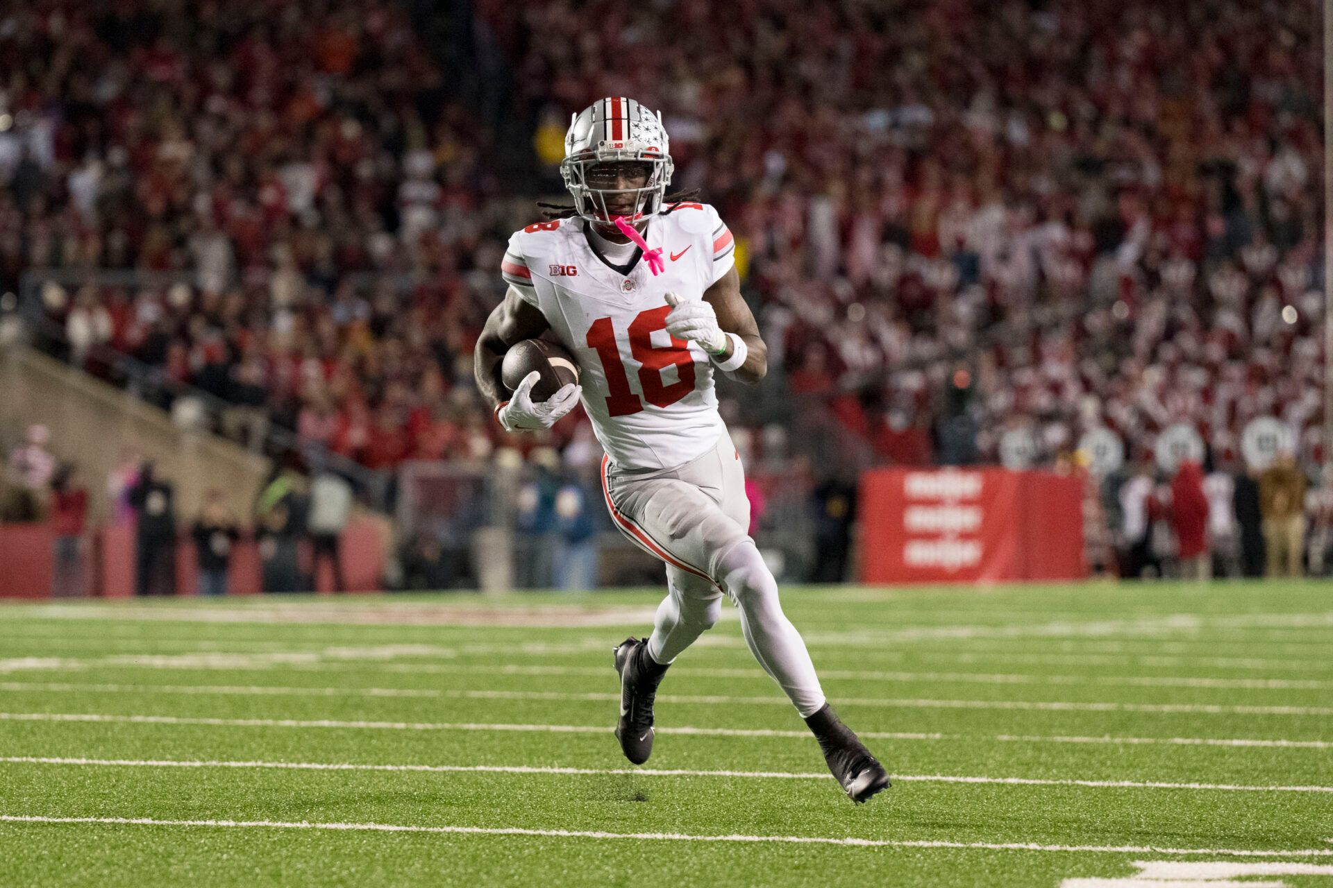 Ohio State Buckeyes wide receiver Marvin Harrison Jr. (18) during the game against the Wisconsin Badgers at Camp Randall Stadium.