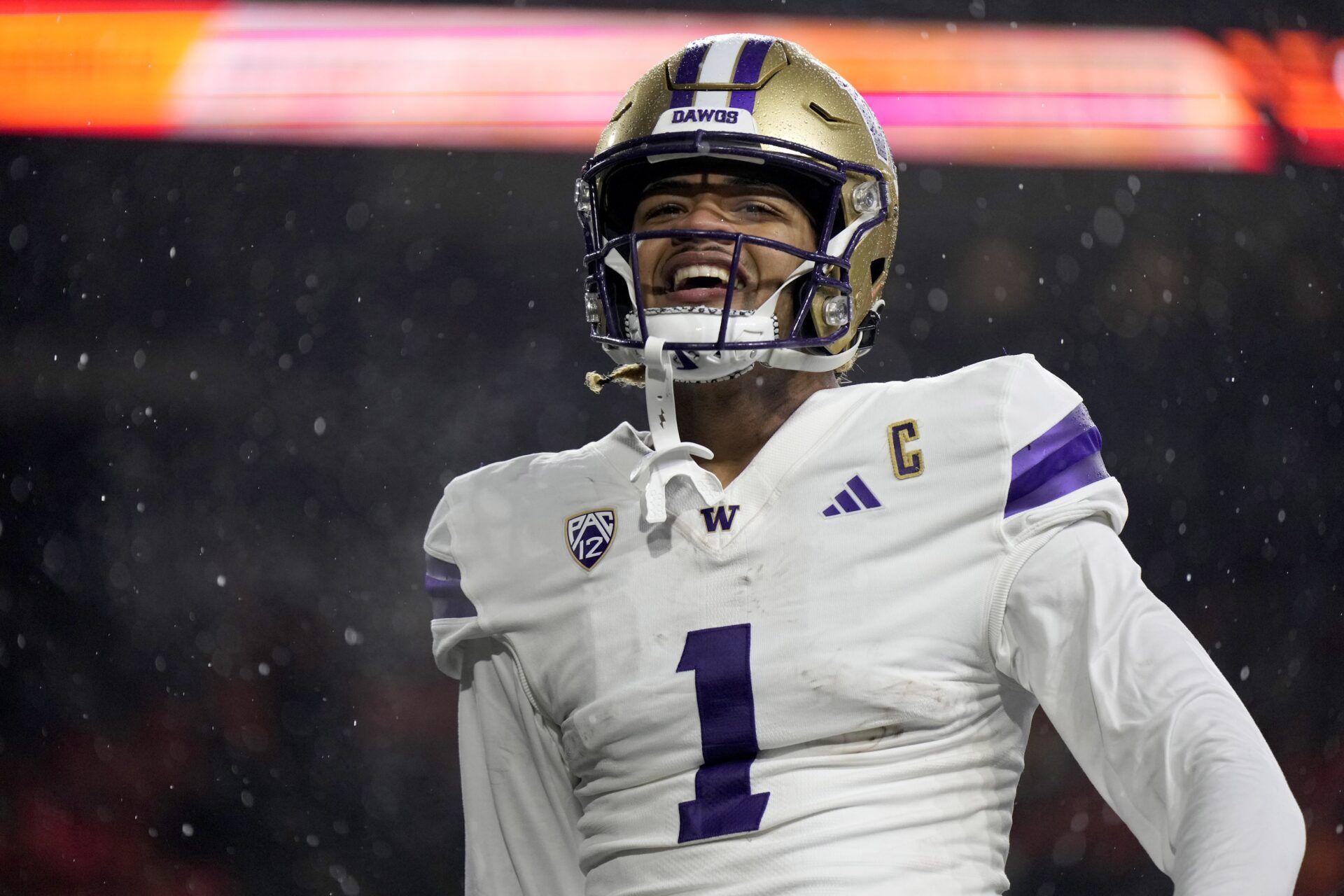 Washington Huskies wide receiver Rome Odunze (1) celebrates after scoring a touchdown during the first half against the Oregon State Beavers at Reser Stadium.