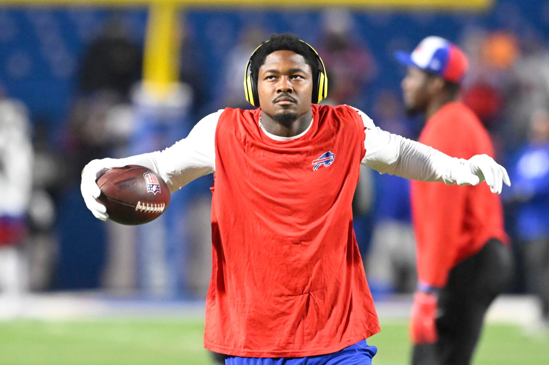 Stefon Diggs warms up before a game against the New York Giants.