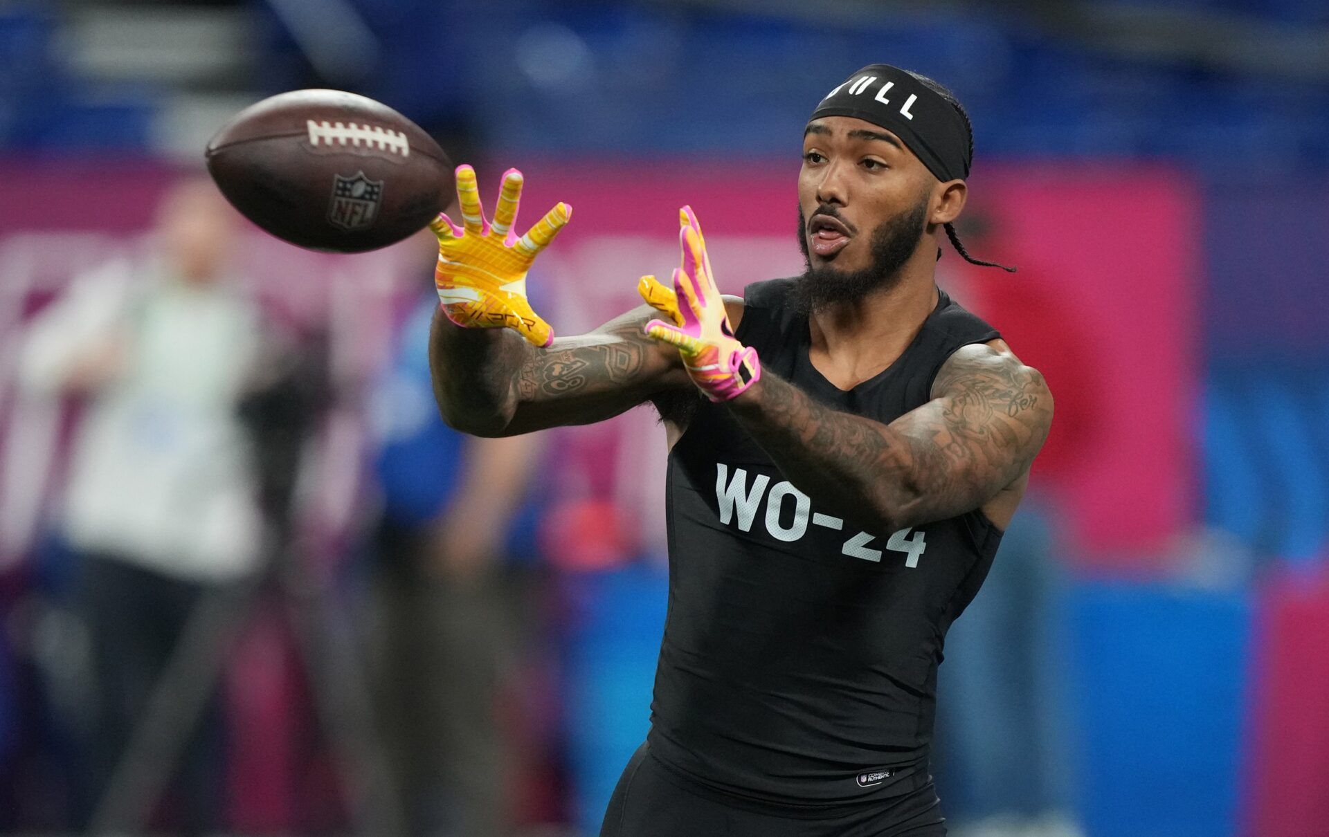 Washington wide receiver Ja'Lynn Polk (WO24) during the 2024 NFL Combine at Lucas Oil Stadium.