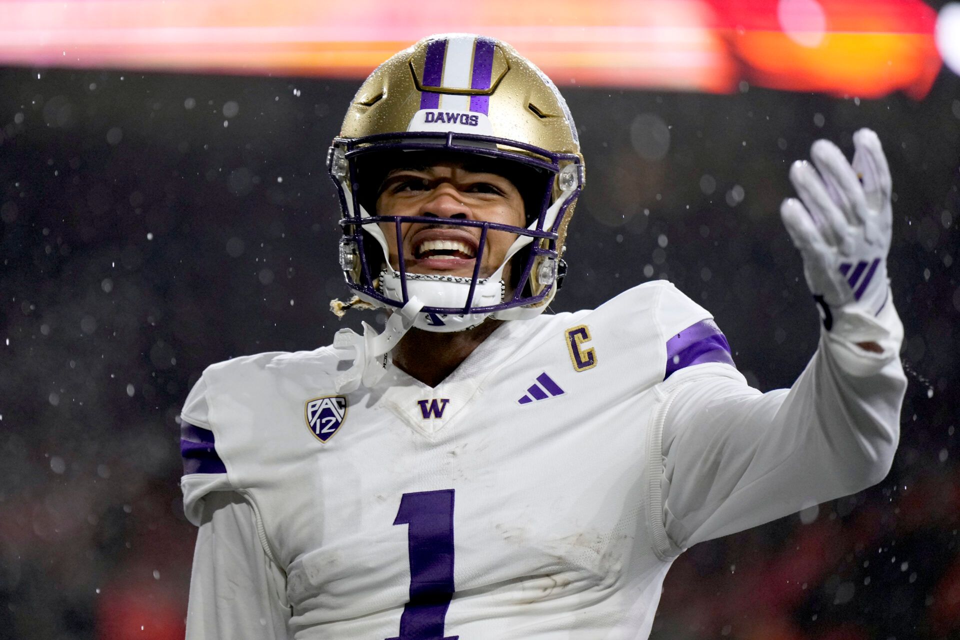 Washington Huskies wide receiver Rome Odunze (1) celebrates after scoring a touchdown during the first half against the Oregon State Beavers at Reser Stadium.