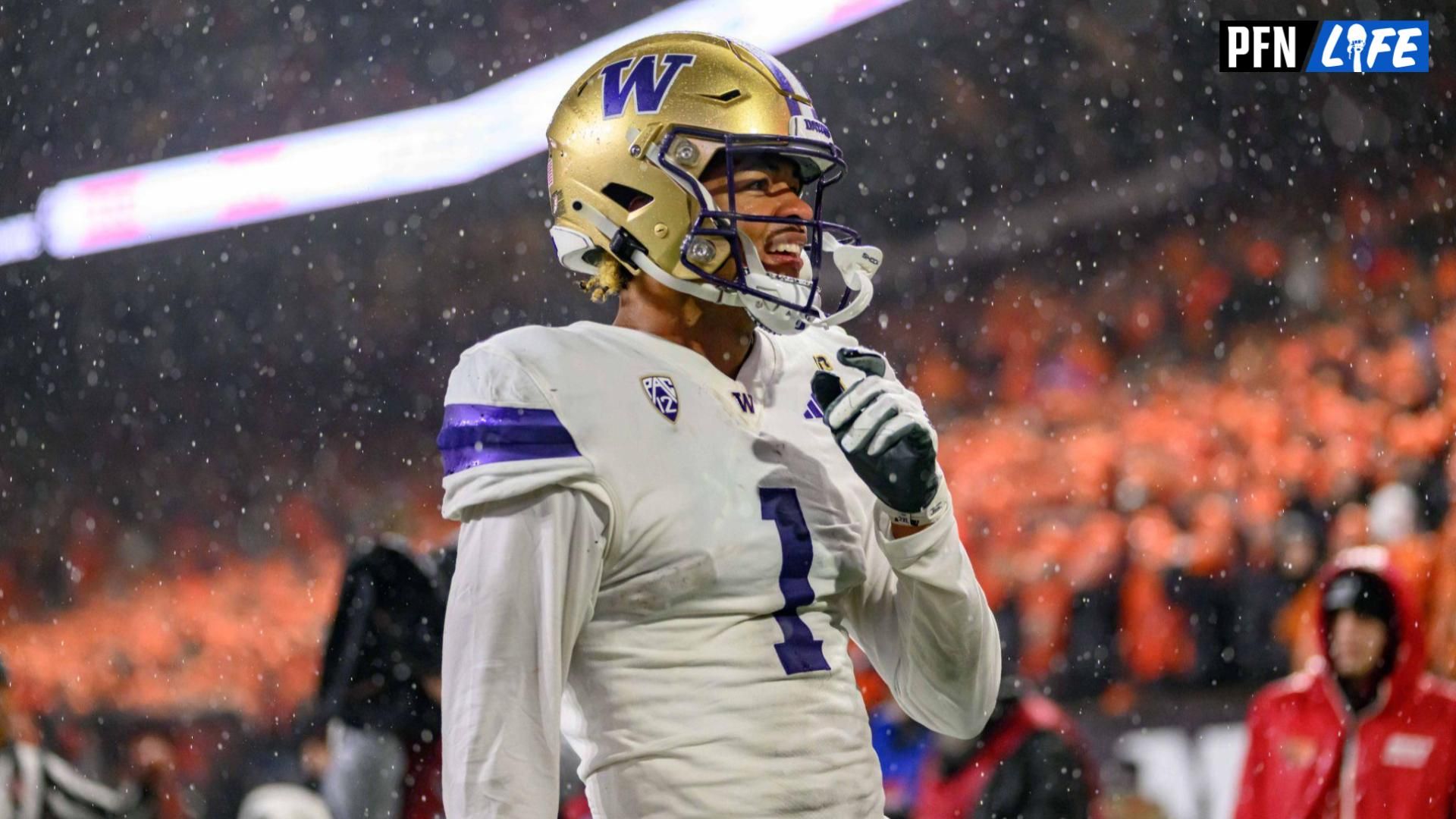 Washington Huskies wide receiver Rome Odunze (1) celebrates a touchdown during the second quarter against the Oregon State Beavers at Reser Stadium.