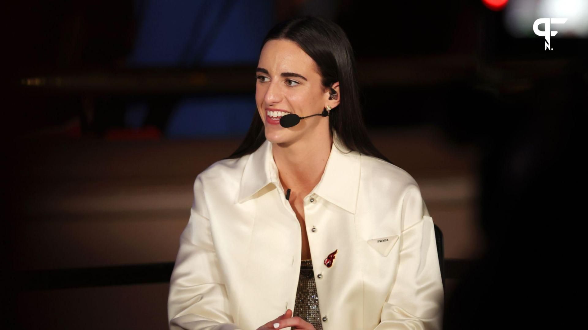 Caitlin Clark speaks in a televised interview during the 2024 WNBA Draft at Brooklyn Academy of Music.