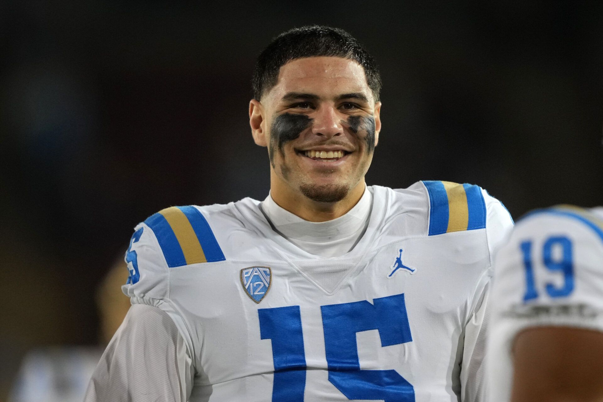 UCLA Bruins defensive lineman Laiatu Latu (15) before the game against the Stanford Cardinal at Stanford Stadium.