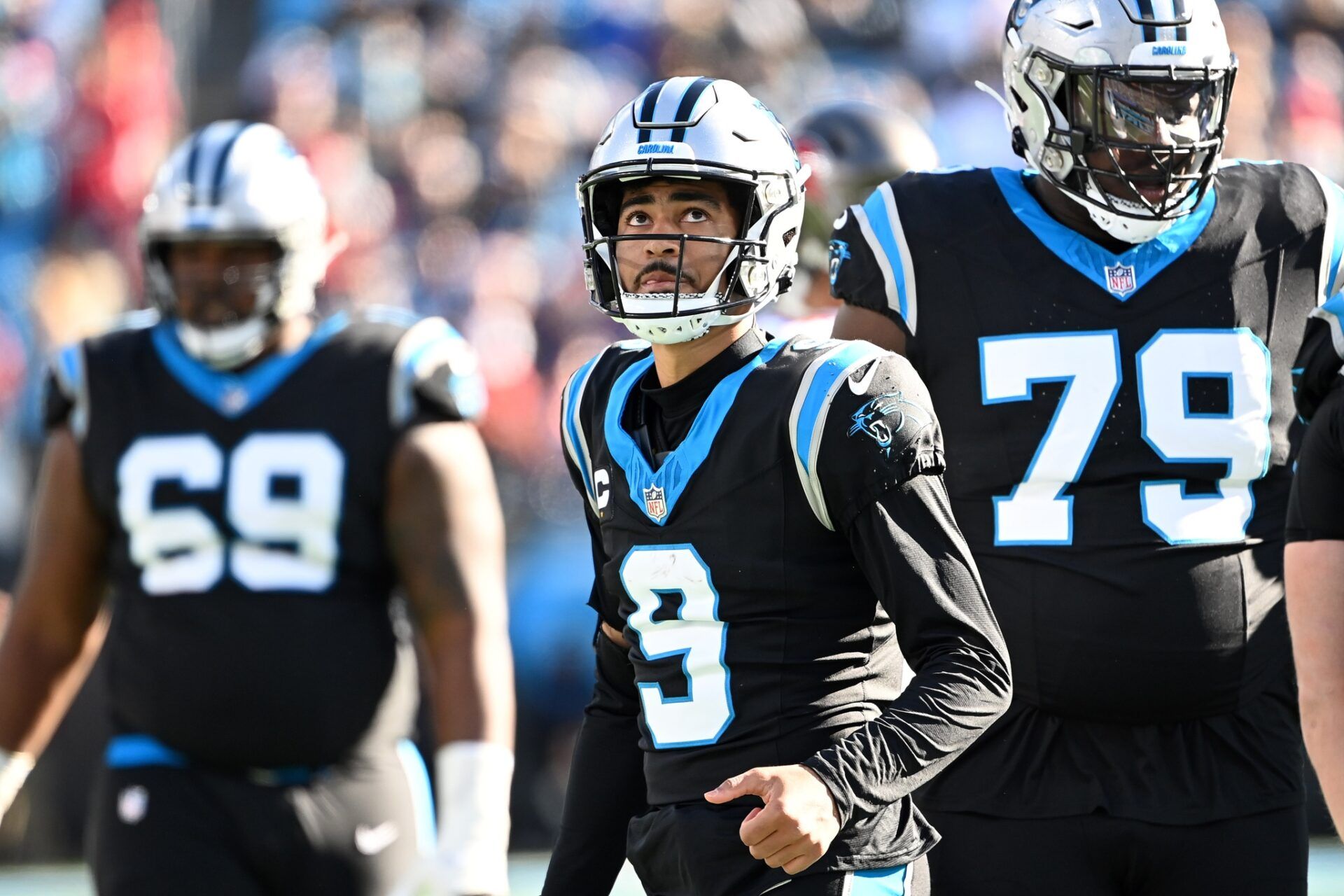 Carolina Panthers quarterback Bryce Young (9) on the field in the second quarter at Bank of America Stadium. Mandatory Credit: Bob Donnan-USA TODAY Sports