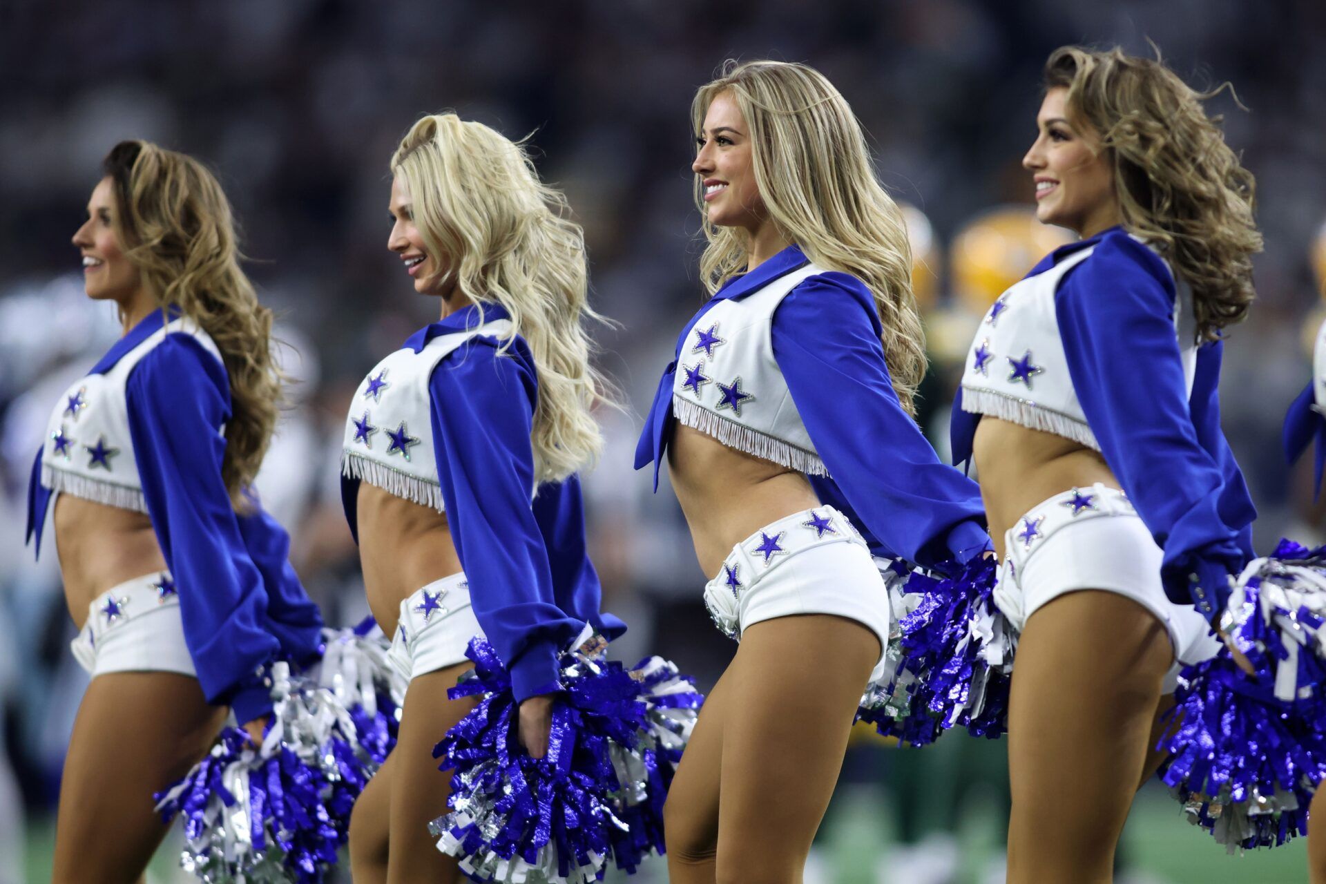 The Dallas Cowboys cheerleaders perform.