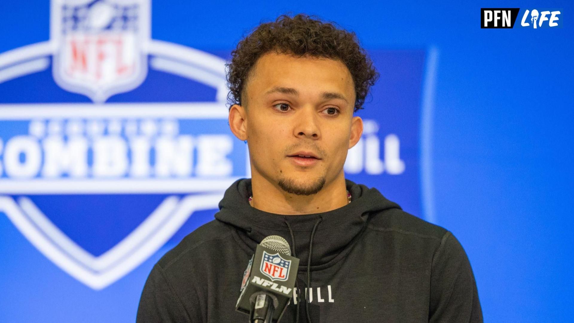 Michigan wide receiver Roman Wilson (WO39) talks to the media during the 2024 NFL Combine at Lucas Oil Stadium.