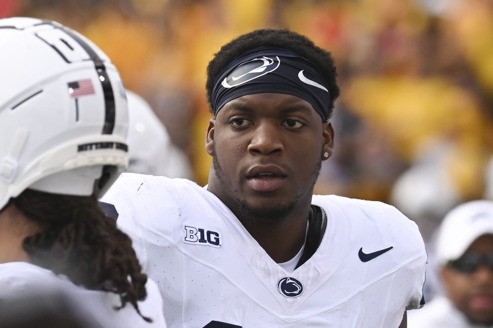 Nov 4, 2023; College Park, Maryland, USA; Penn State Nittany Lions defensive end Adisa Isaac (20) during the game against the Maryland Terrapins at SECU Stadium. Mandatory Credit: Tommy Gilligan-USA TODAY Sports