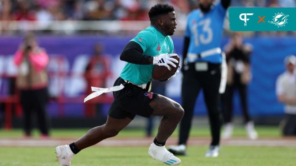 AFC wide receiver Tyreek Hill (10) of the Miami Dolphins makes a catch during the 2024 Pro Bowl at Camping World Stadium.