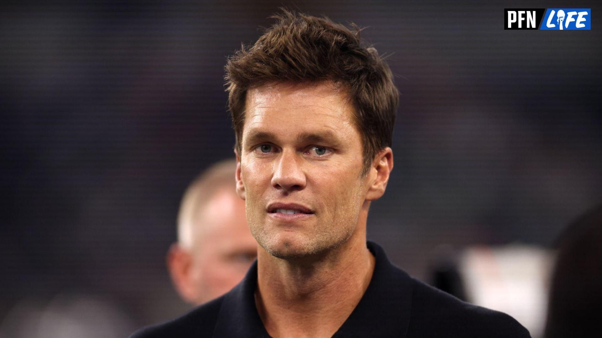 Former NFL player Tom Brady on the field before the game between the Dallas Cowboys and the Las Vegas Raiders at AT&T Stadium.