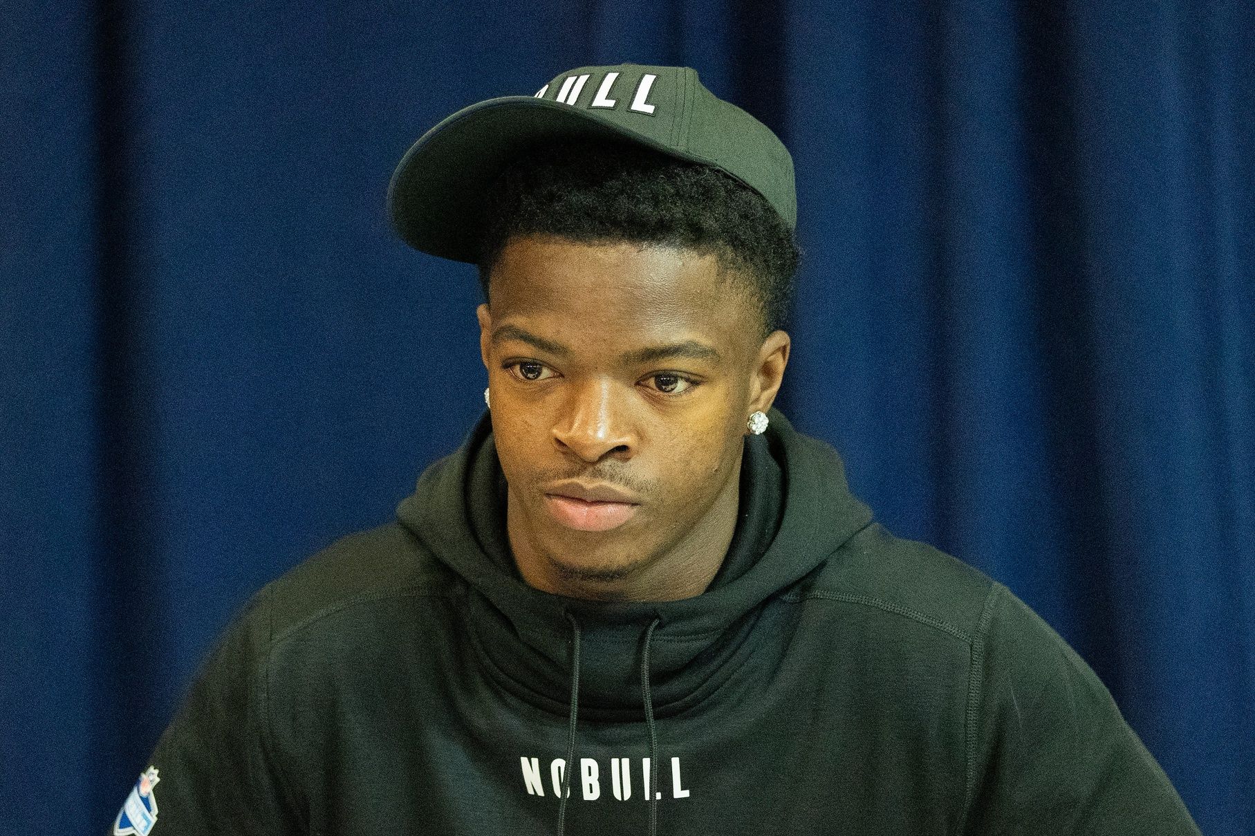 Mississippi State defensive back Decamerion Richardson (DB33) talks to the media during the 2024 NFL Combine at Lucas Oil Stadium. Mandatory Credit: Trevor Ruszkowski-USA TODAY Sports