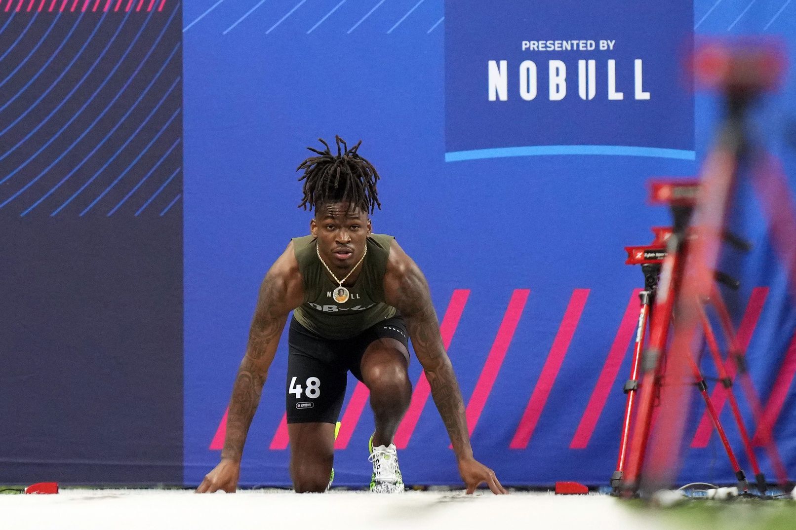 Southern California defensive back Calen Bullock (DB48) works out during the 2024 NFL Combine at Lucas Oil Stadium. Mandatory Credit: Kirby Lee-USA TODAY Sports