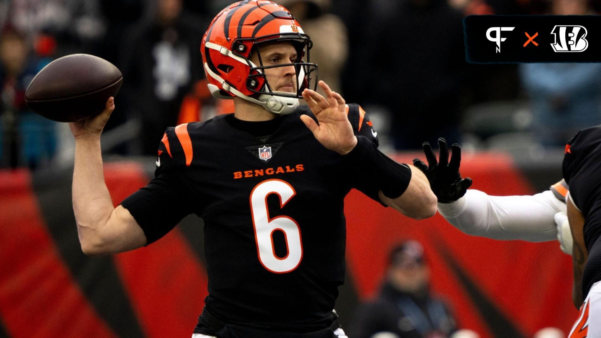 Cincinnati Bengals QB Jake Browning (6) throws a pass against the Cleveland Browns.