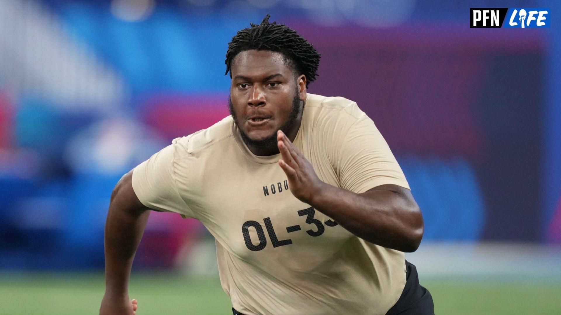 Connecticut offensive lineman Christian Haynes (OL33) during the 2024 NFL Combine at Lucas Oil Stadium. Mandatory Credit: Kirby Lee-USA TODAY Sports