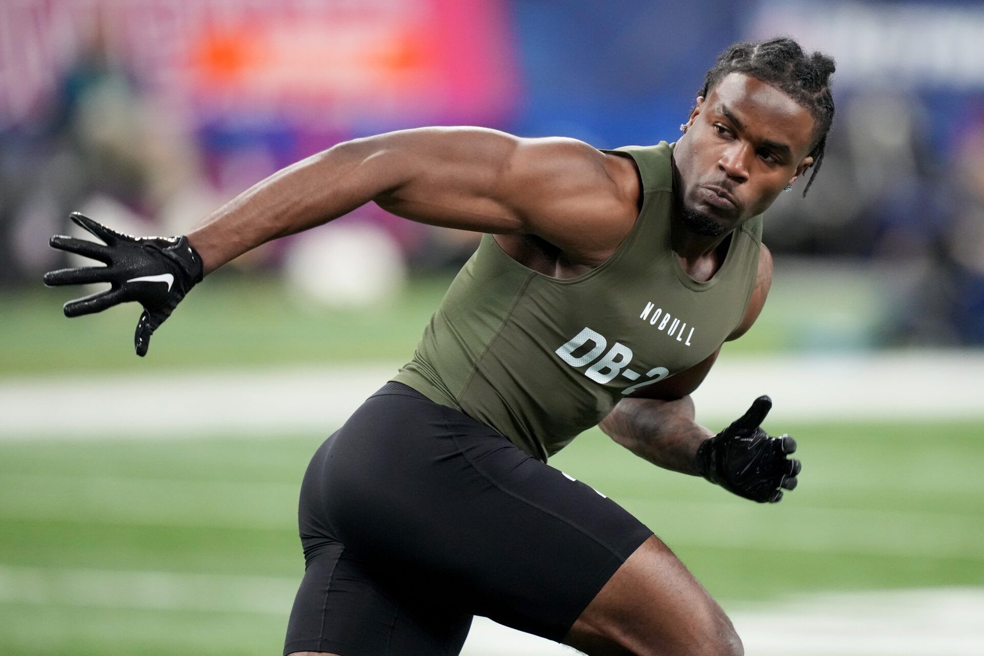 Rutgers defensive back Max Melton (DB26) works out during the 2024 NFL Combine at Lucas Oil Stadium. Mandatory Credit: Kirby Lee-USA TODAY Sports