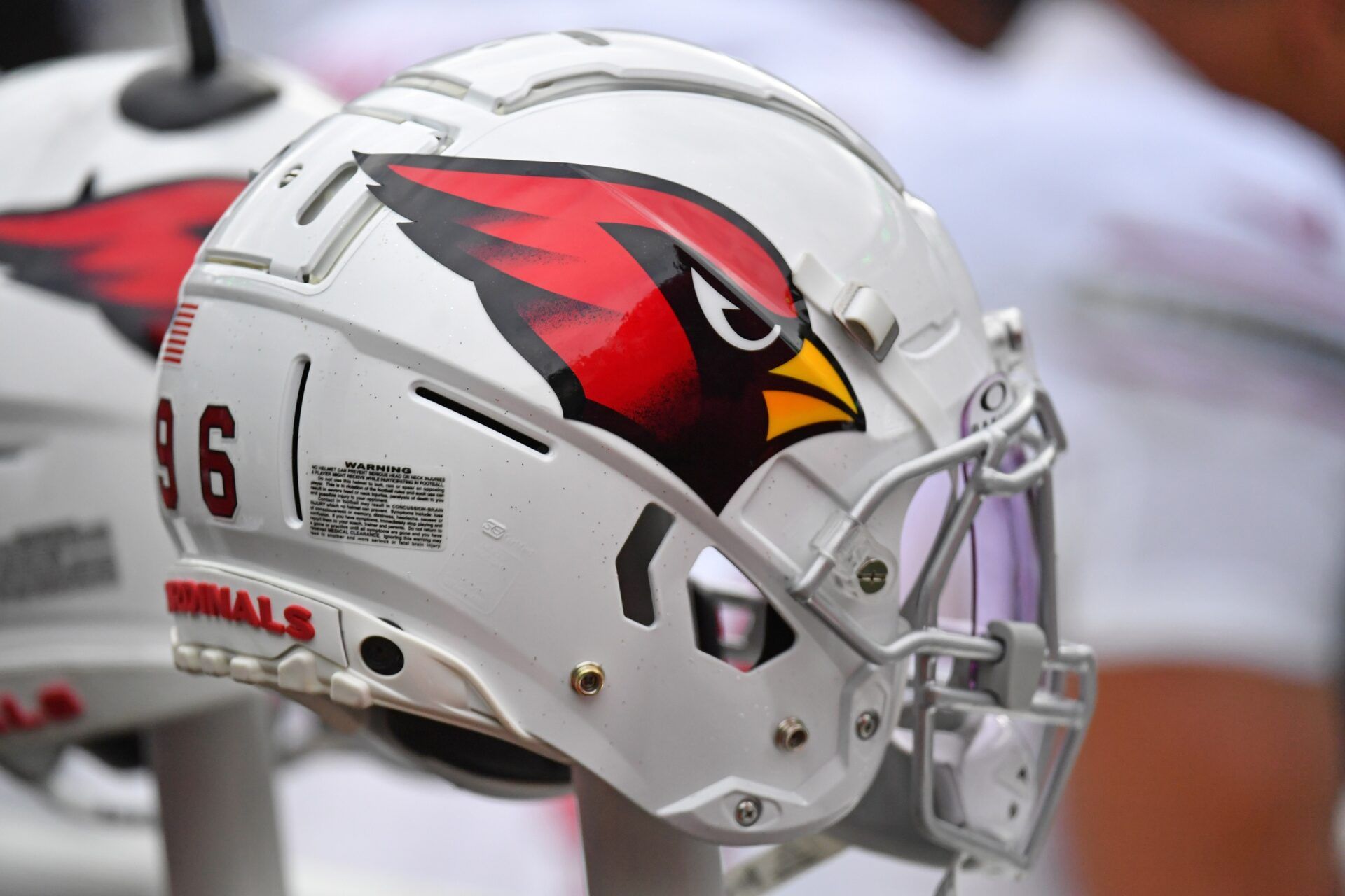 Arizona Cardinals helmet on the bench against the Philadelphia Eagles at Lincoln Financial Field.