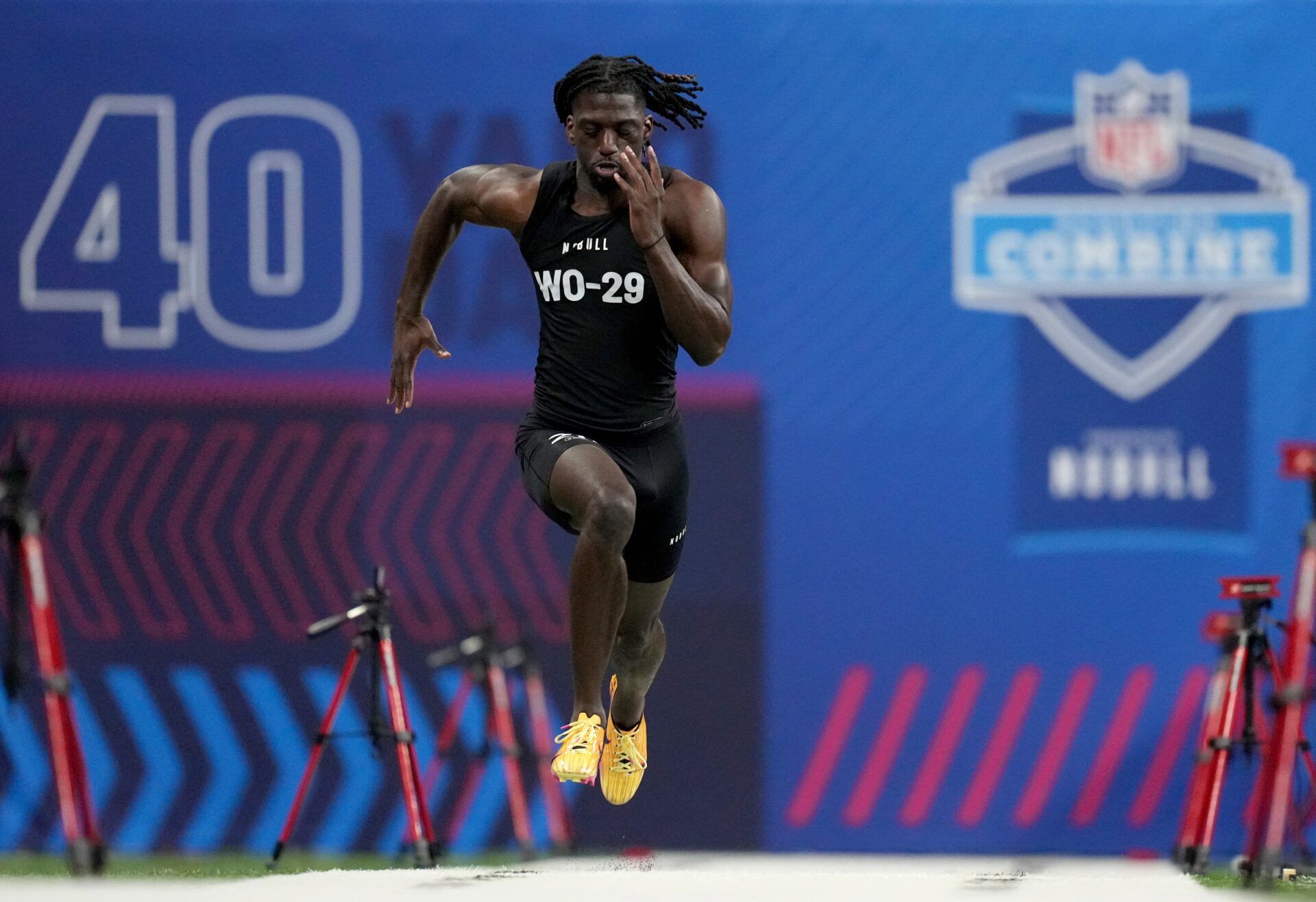 Louisiana State wide receiver Brian Thomas (WO29) during the 2024 NFL Combine at Lucas Oil Stadium. Mandatory Credit: Kirby Lee-USA TODAY Sports