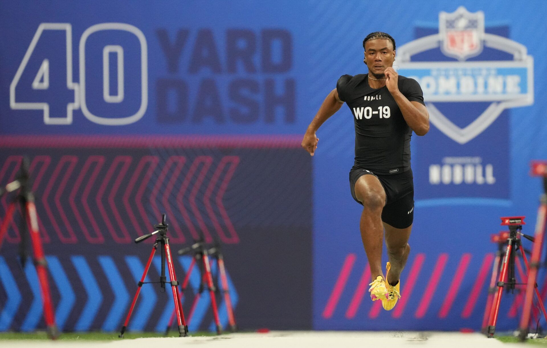 Texas wide receiver Adonai Mitchell (WO19) during the 2024 NFL Combine at Lucas Oil Stadium. Mandatory Credit: Kirby Lee-USA TODAY Sports