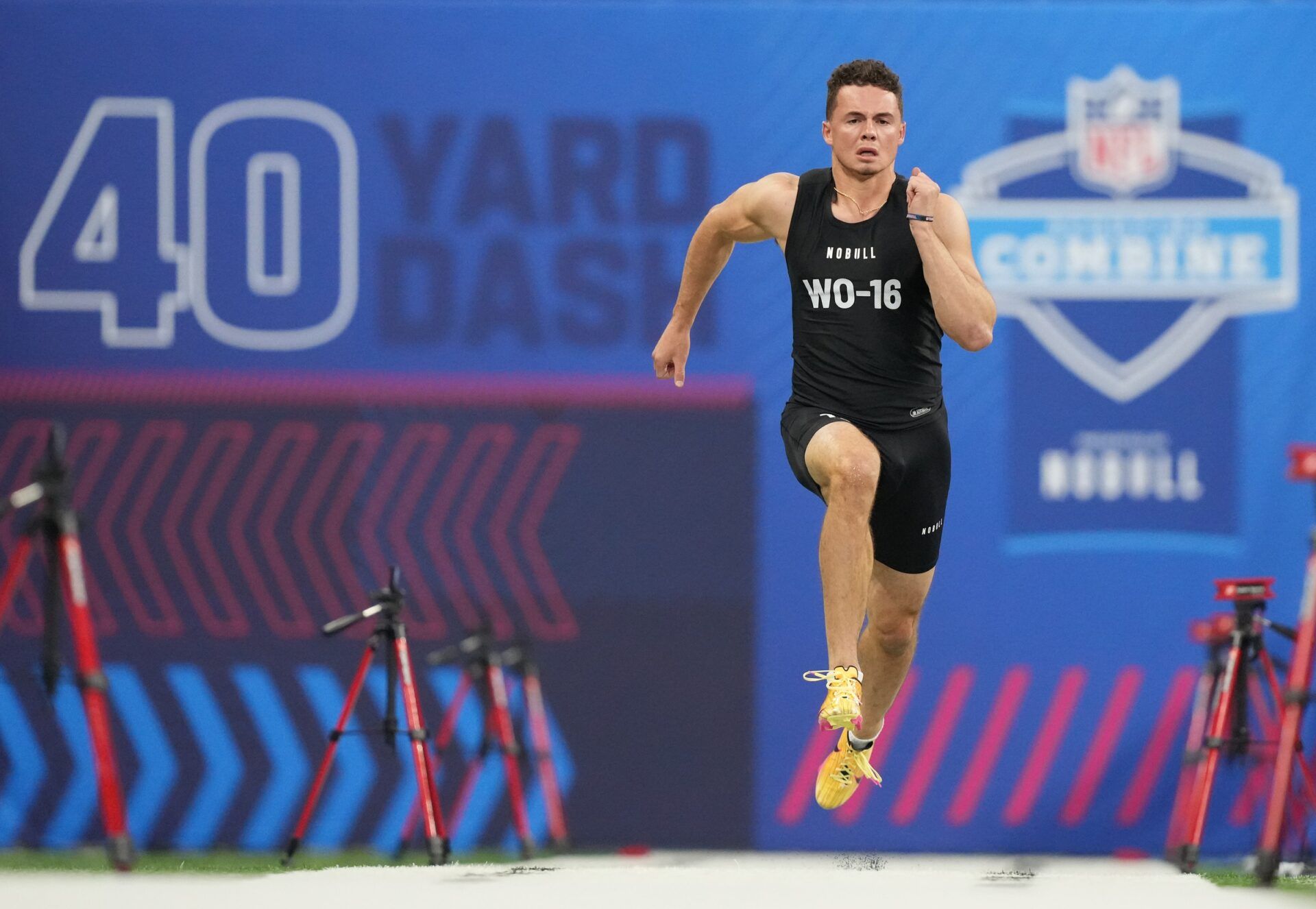 Georgia wide receiver Ladd McConkey (WO16) during the 2024 NFL Combine at Lucas Oil Stadium. Mandatory Credit: Kirby Lee-USA TODAY Sports