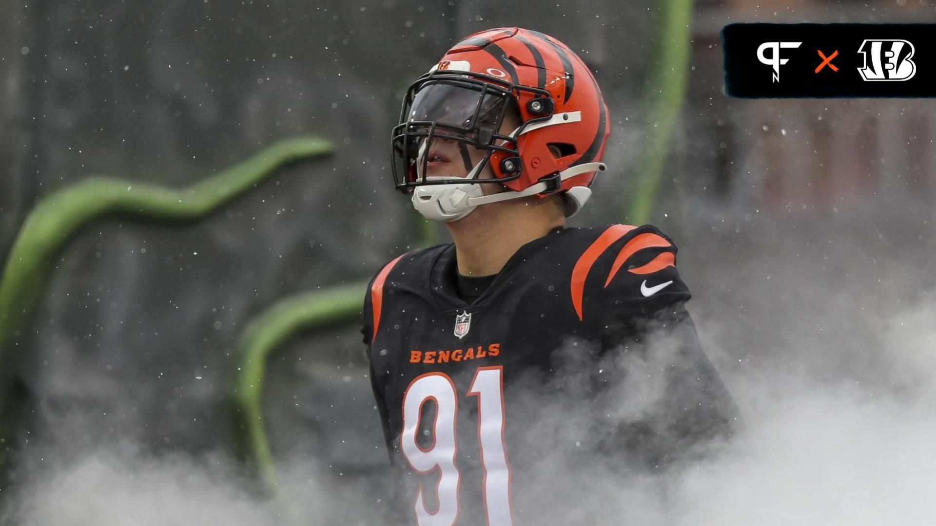 Cincinnati Bengals defensive end Trey Hendrickson (91) takes the field before the first quarter of the NFL Week 18 game between the Cincinnati Bengals and the Cleveland Browns at Paycor Stadium in downtown Cincinnati on Sunday, Jan. 7, 2024.