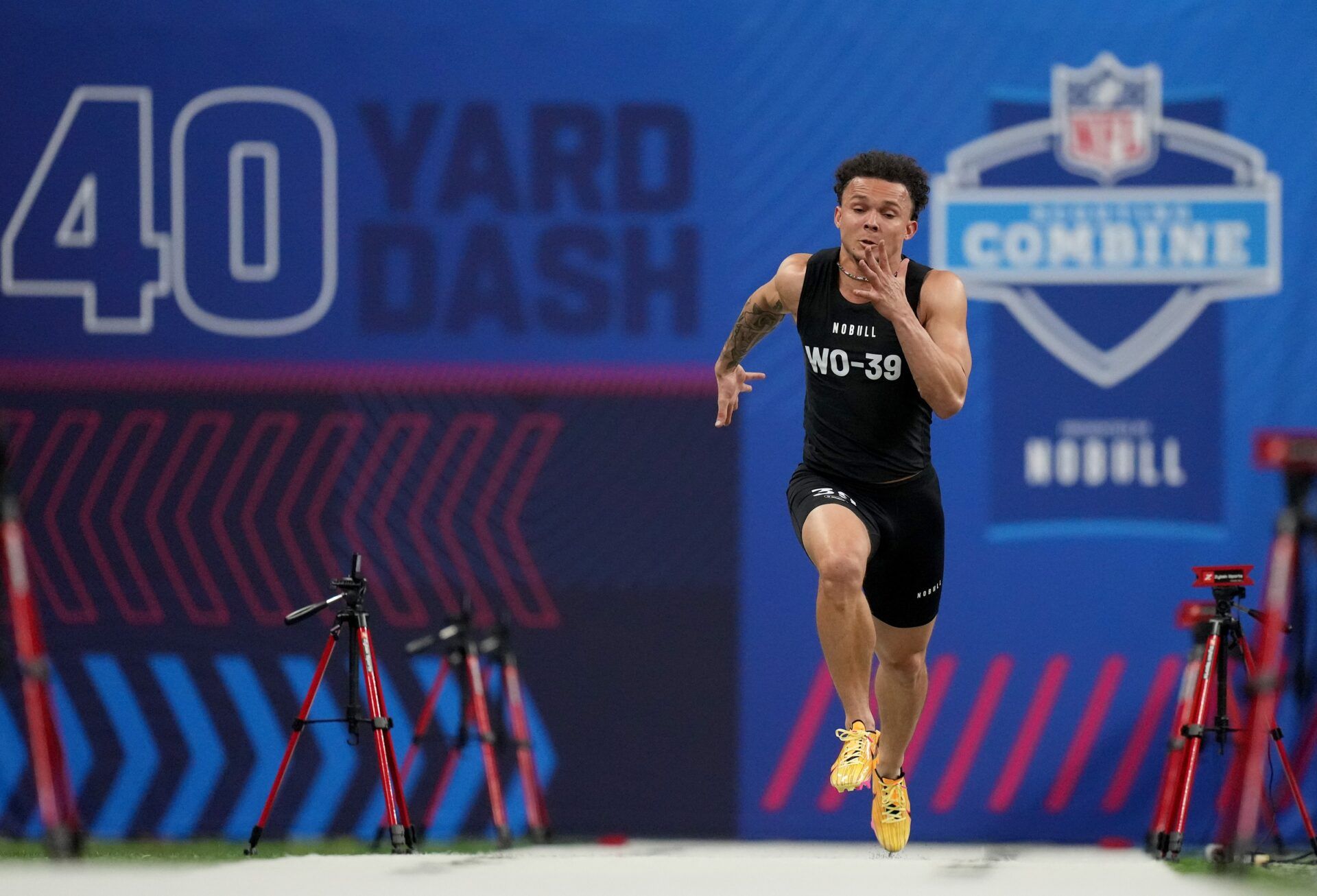 Michigan wide receiver Roman Wilson (WO39) during the 2024 NFL Combine at Lucas Oil Stadium. Mandatory Credit: Kirby Lee-USA TODAY Sports