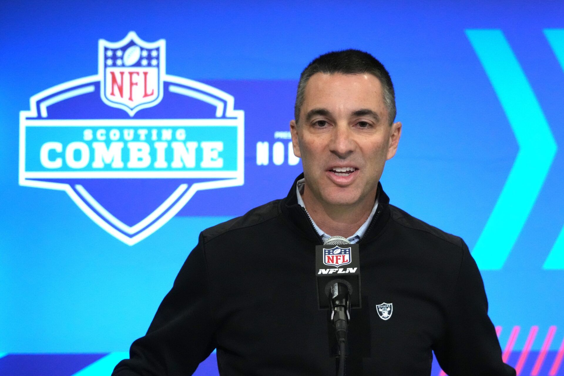 Las Vegas Raiders general manager Tom Telesco during the NFL Scouting Combine at Indiana Convention Center. Mandatory Credit: Kirby Lee-USA TODAY Sports