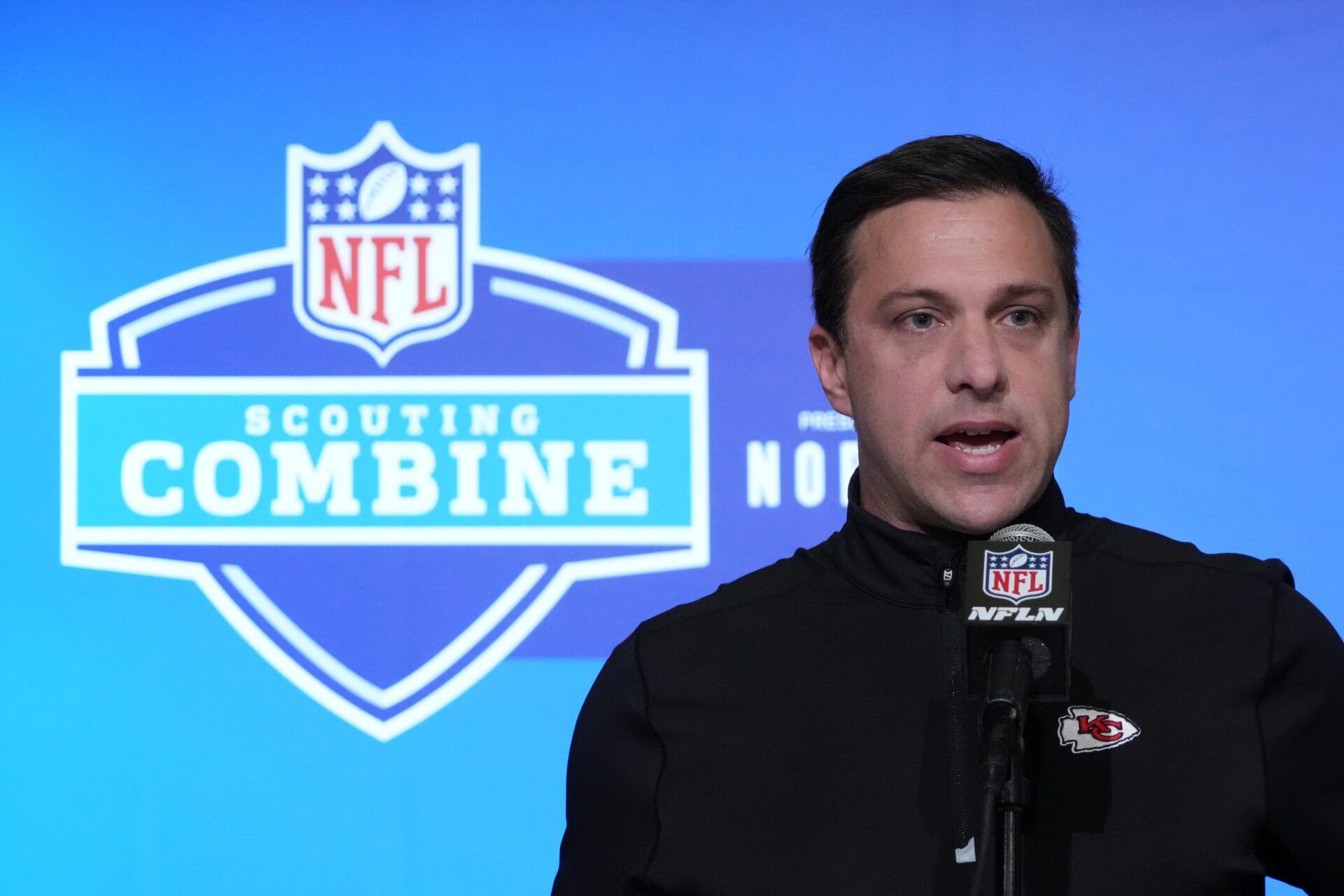 Kansas City Chiefs general manager Brett Veach during the NFL combine at the Indiana Convention Center. Mandatory Credit: Kirby Lee-USA TODAY Sports