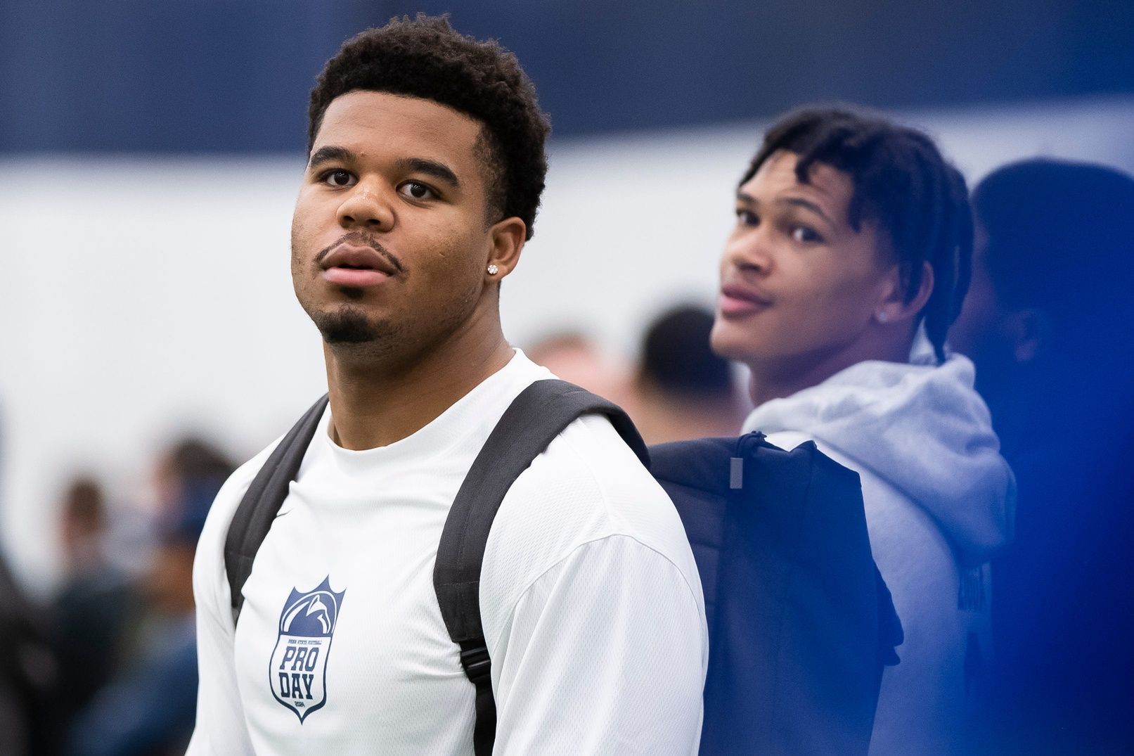 Defensive end Chop Robinson watches during Penn State's Pro Day in Holuba Hall on March 15, 2024, in State College.