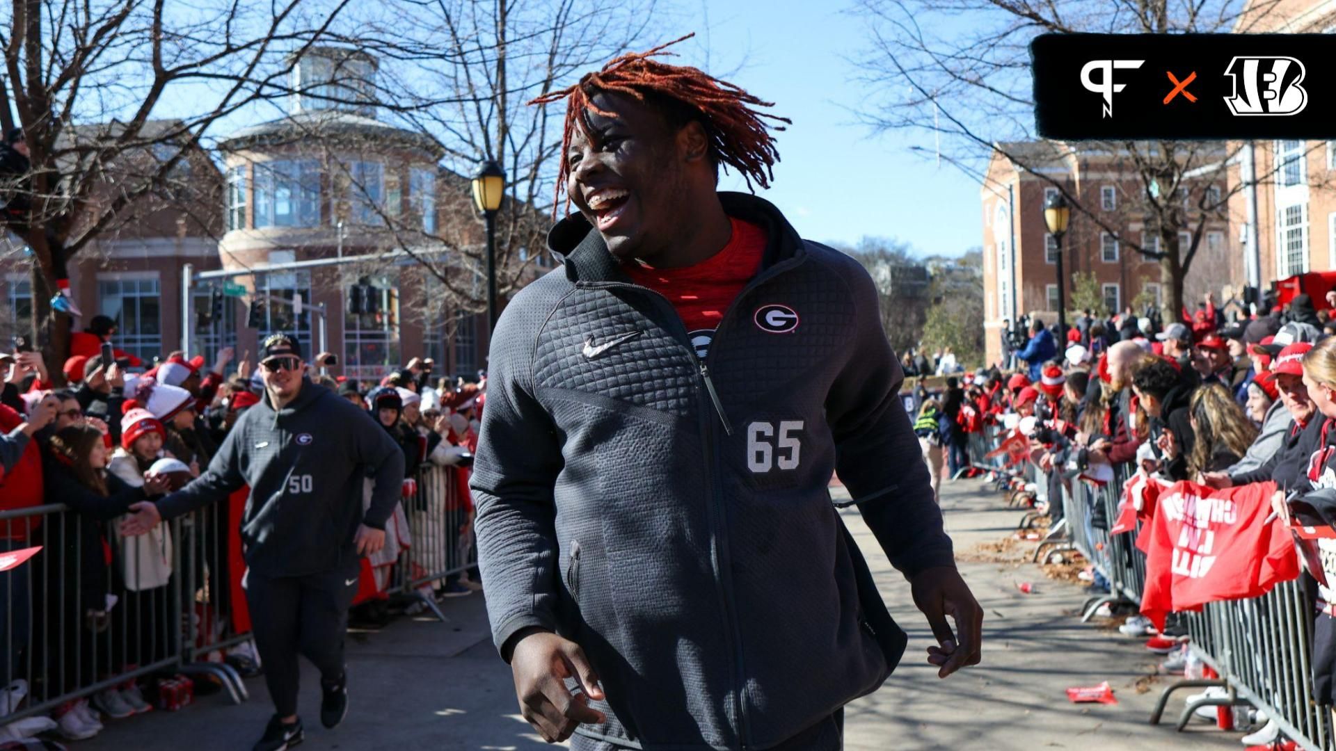 Georgia Bulldogs offensive lineman Amarius Mims (65) at the national championship celebration at Sanford Stadium.