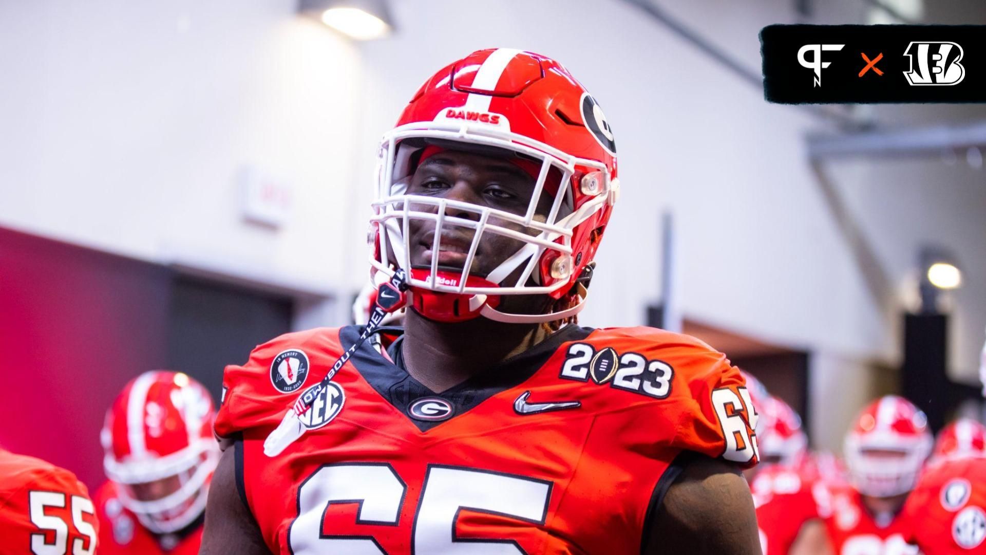 Georgia Bulldogs offensive lineman Amarius Mims (65) against the TCU Horned Frogs during the CFP national championship game at SoFi Stadium.