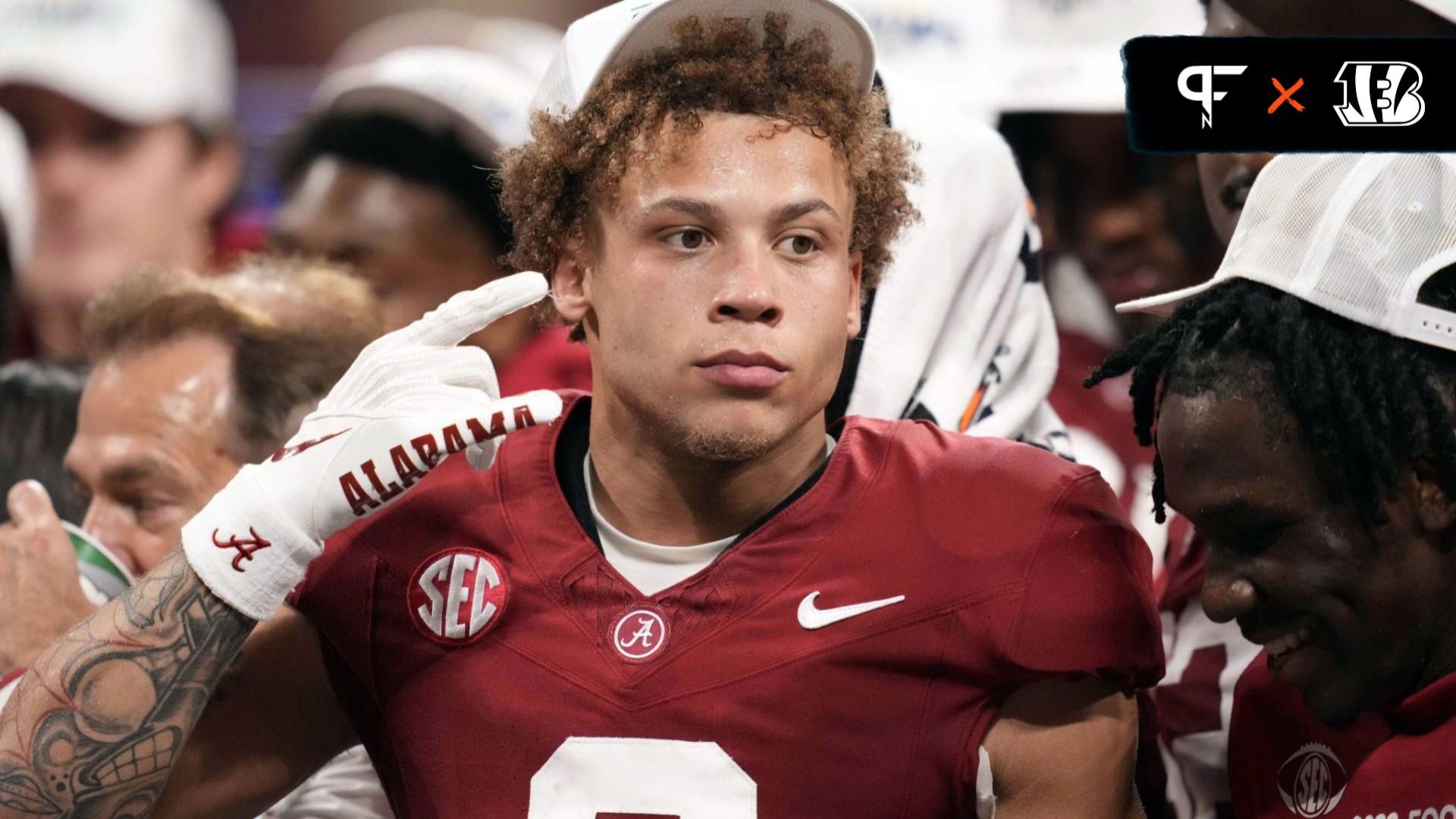 Alabama Crimson Tide wide receiver Jermaine Burton (3) celebrates after defeating the Georgia Bulldogs in the SEC championship game at Mercedes-Benz Stadium.