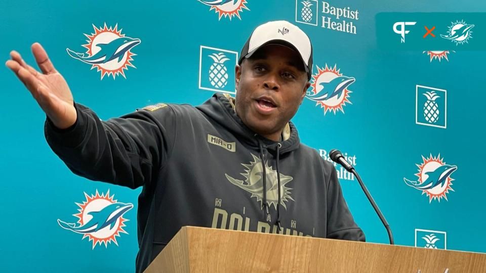 Dolphins general manager Chris Grier discusses the upcoming draft on Tuesday, April 16, 2024.