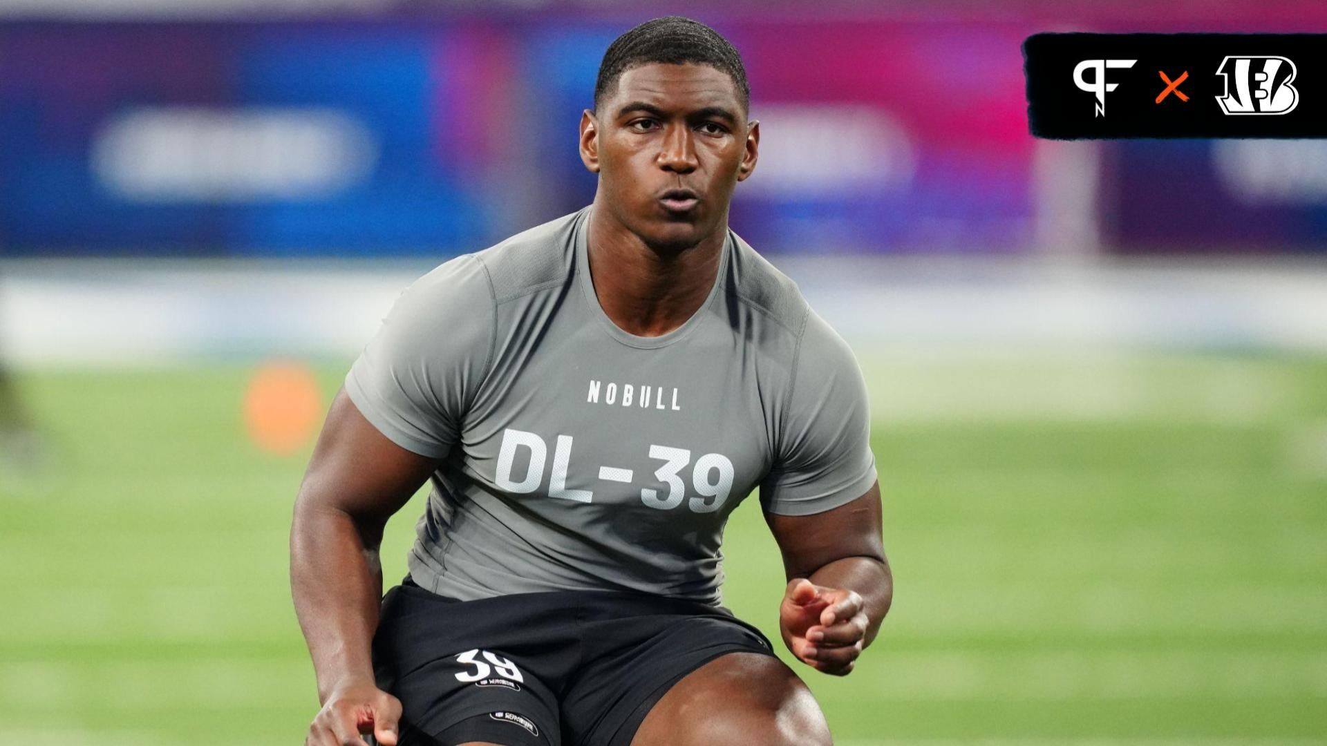 Mississippi defensive lineman Cedric Johnson (DL39) works out during the 2024 NFL Combine at Lucas Oil Stadium.