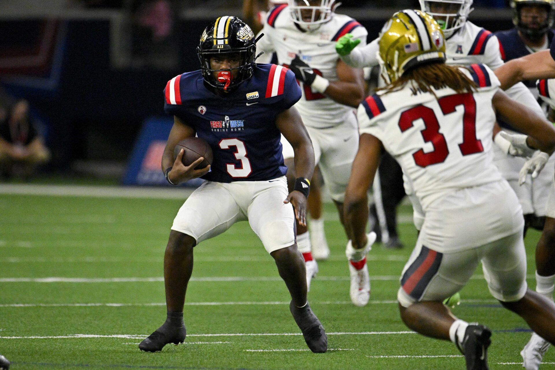 West running back Frank Gore Jr. of Southern Miss (3) runs with the ball against the East during the first half at the Ford Center at The Star. Mandatory Credit: Jerome Miron-USA TODAY Sports