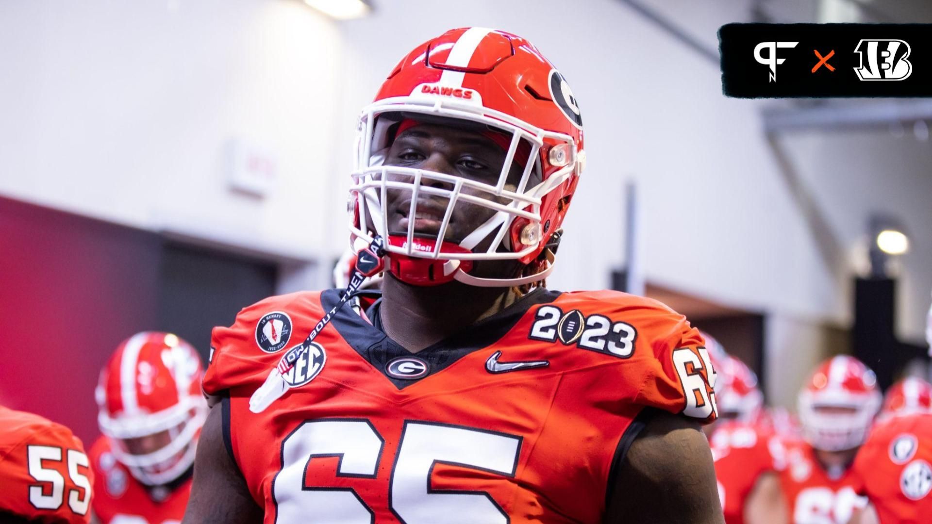 Georgia Bulldogs offensive lineman Amarius Mims (65) against the TCU Horned Frogs during the CFP national championship game at SoFi Stadium. Mandatory Credit: Mark J. Rebilas-USA TODAY Sports