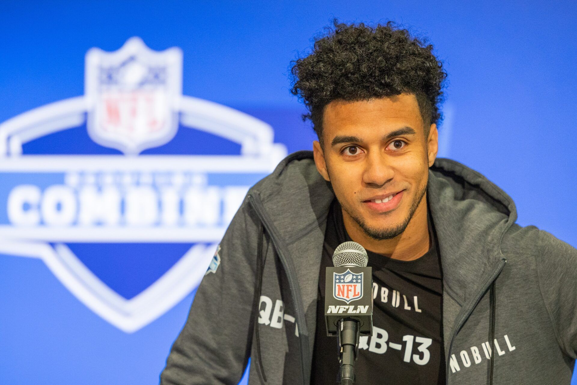 Florida State Seminoles QB Jordan Travis talks to the media at the NFL Scouting Combine.