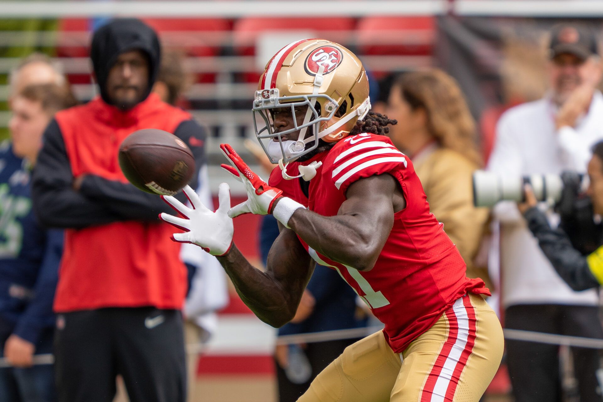 San Francisco 49ers wide receiver Brandon Aiyuk (11) before the game against the Seattle Seahawks at Levi's Stadium.