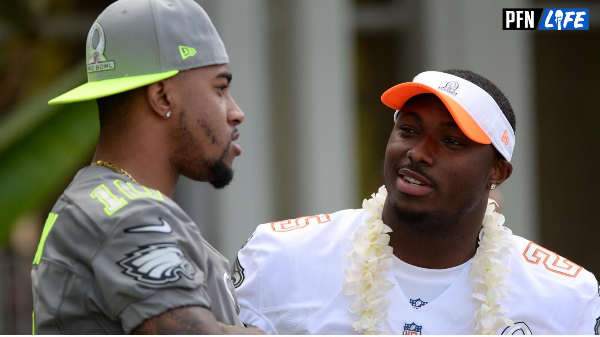 Former Philadelphia Eagles teammates DeSean Jackson and LeSean McCoy talk at the 2014 Pro Bowl.