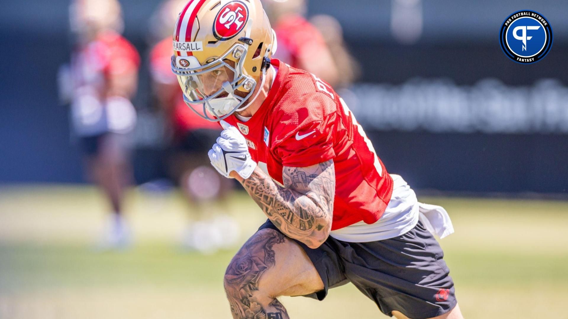 San Francisco 49ers WR Ricky Pearsall (14) runs drills at the team's minicamp.