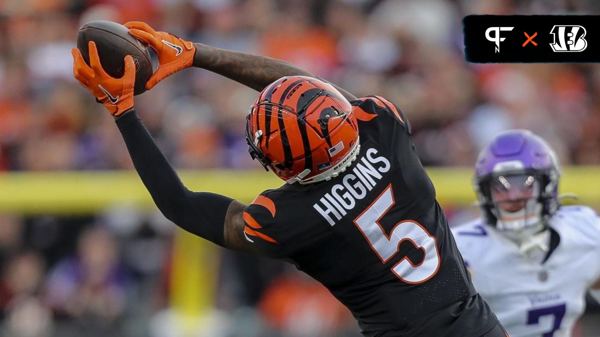 Cincinnati Bengals wide receiver Tee Higgins (5) catches a pass against the Minnesota Vikings in the second half at Paycor Stadium. Mandatory Credit: Katie Stratman-USA TODAY Sports