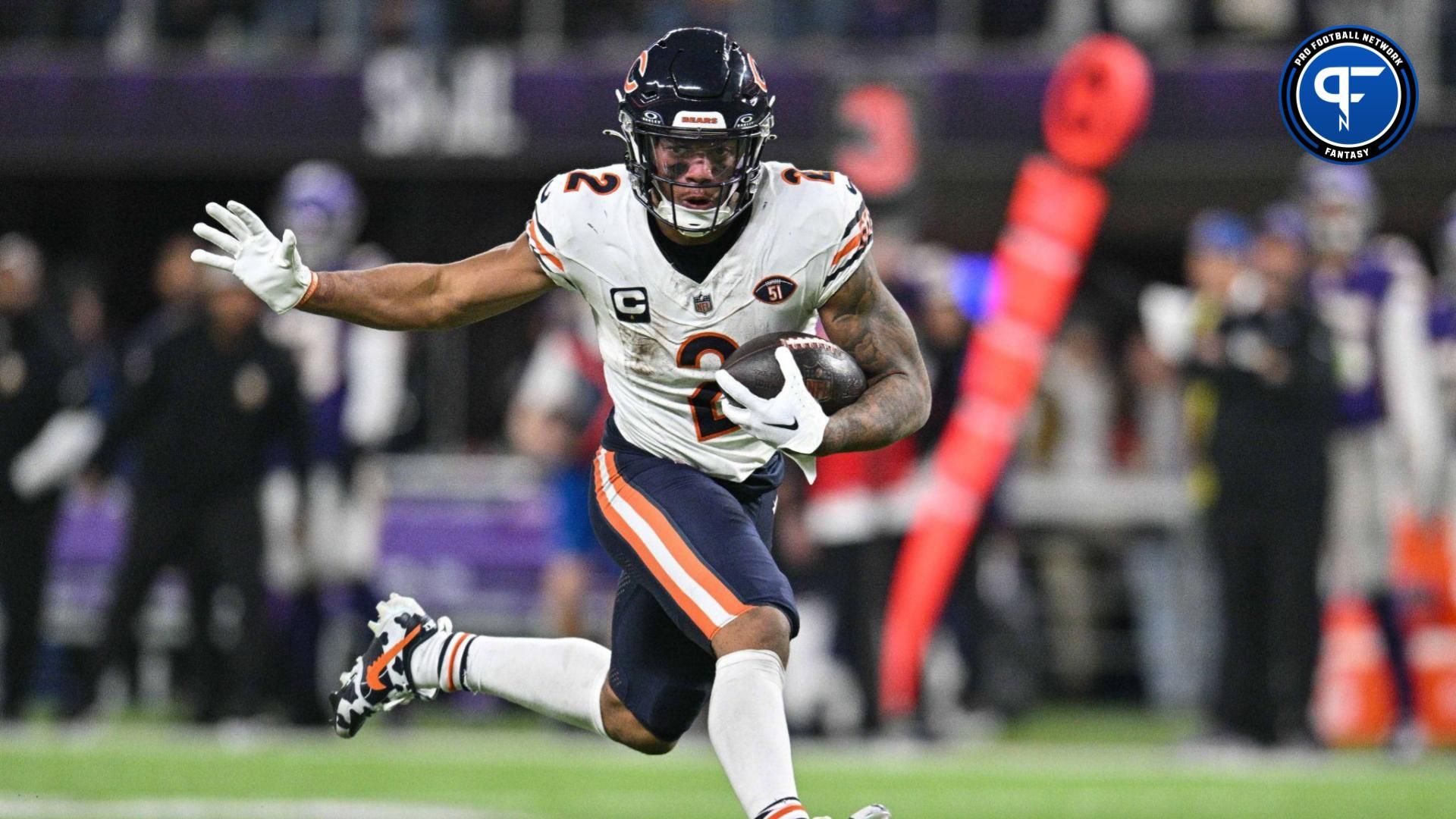 Chicago Bears wide receiver DJ Moore (2) runs with the ball against the Minnesota Vikings during the fourth quarter at U.S. Bank Stadium.