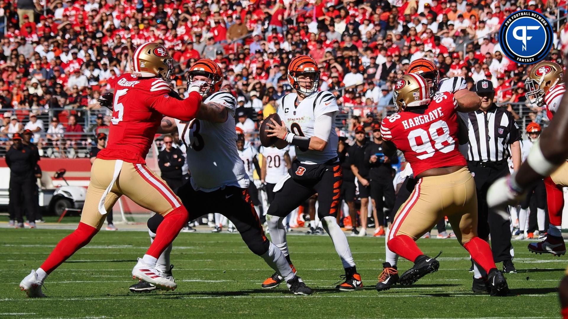 Cincinnati Bengals quarterback Joe Burrow (9) controls the ball against the San Francisco 49ers during the second quarter at Levi's Stadium.