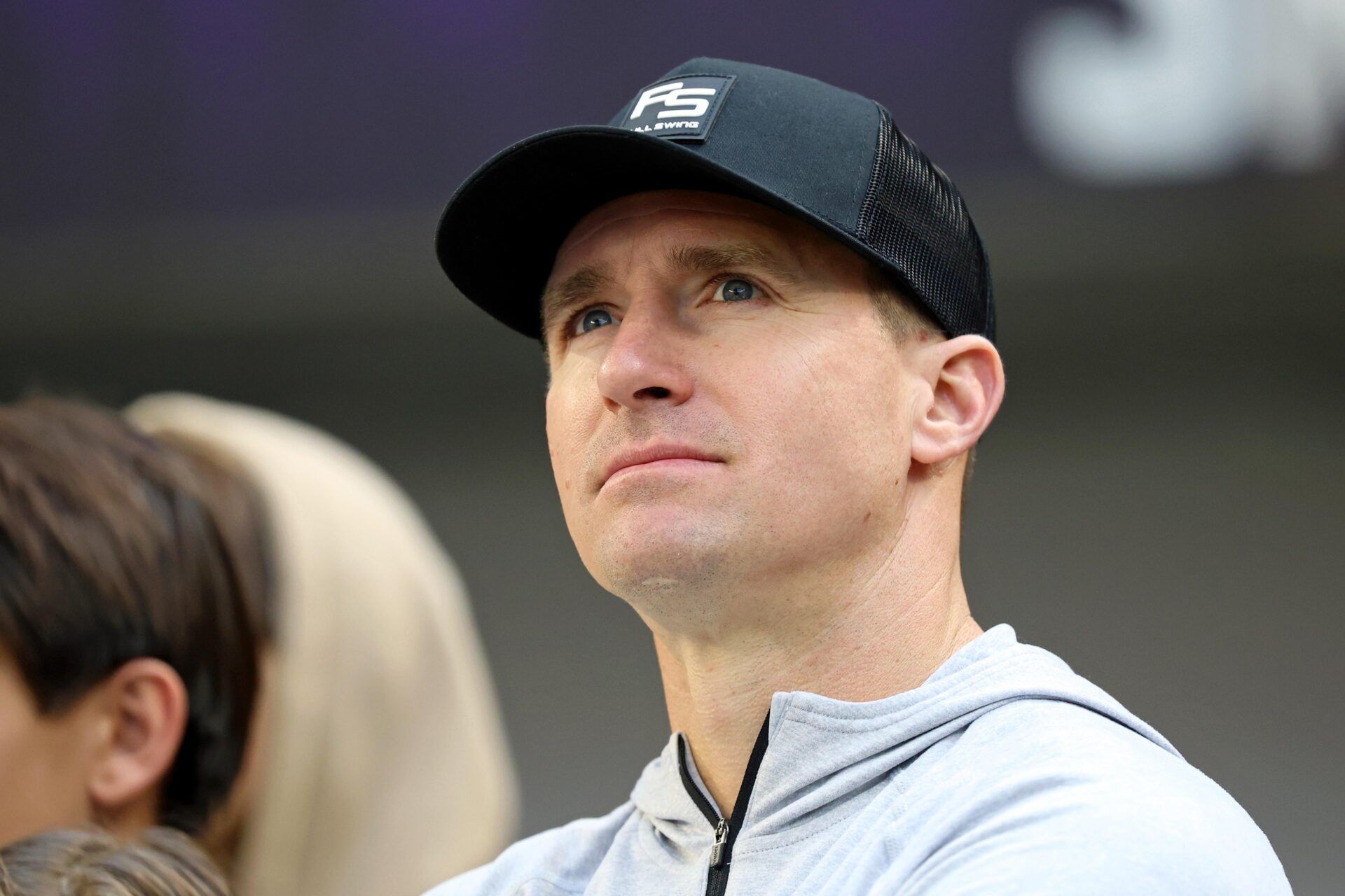 Former NFL QB Drew Brees looks on during a Wild Card game between the Minnesota Vikings and New York Giants.