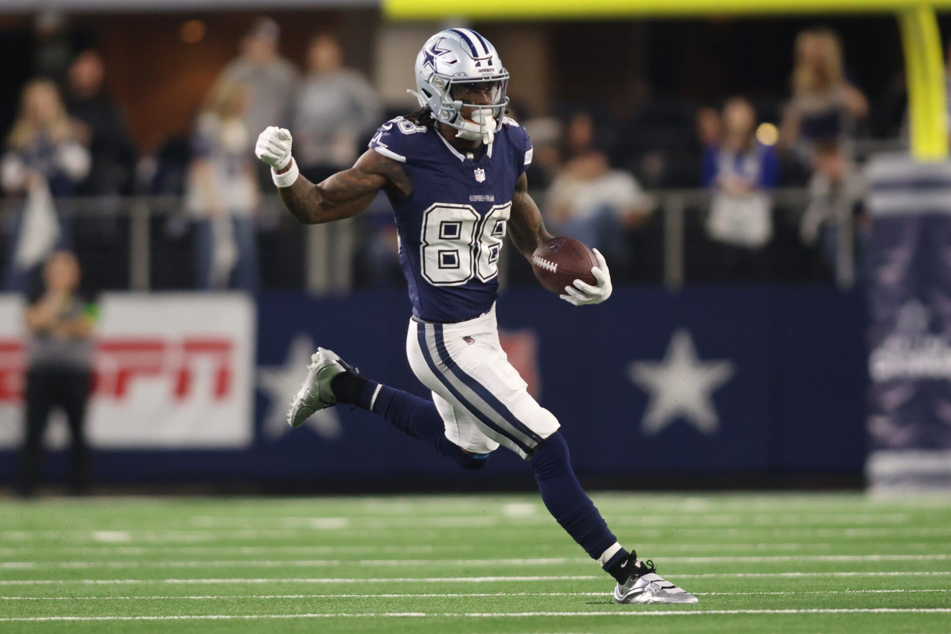 Dallas Cowboys wide receiver CeeDee Lamb (88) runs the ball in the second half against the Detroit Lions at AT&T Stadium. Mandatory Credit: Tim Heitman-USA TODAY Sports