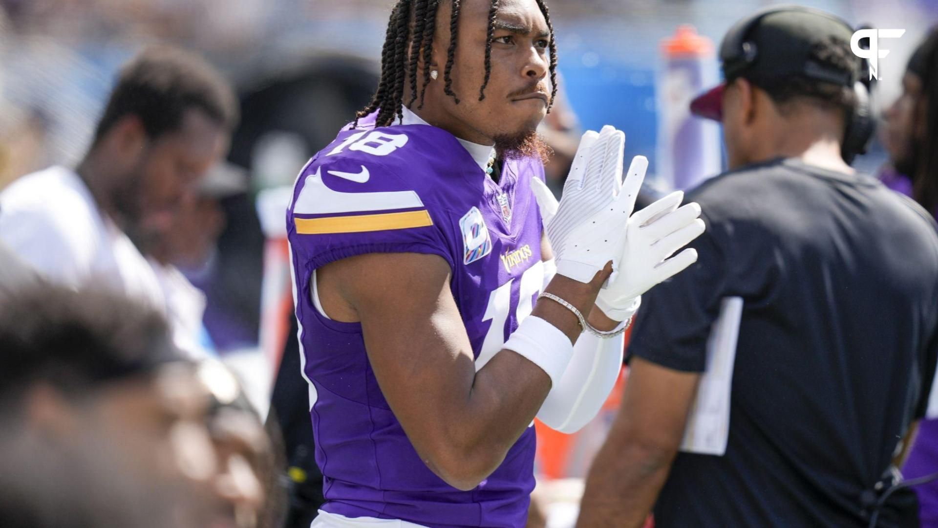 Minnesota Vikings wide receiver Justin Jefferson (18) during the first quarter against the Carolina Panthers at Bank of America Stadium.