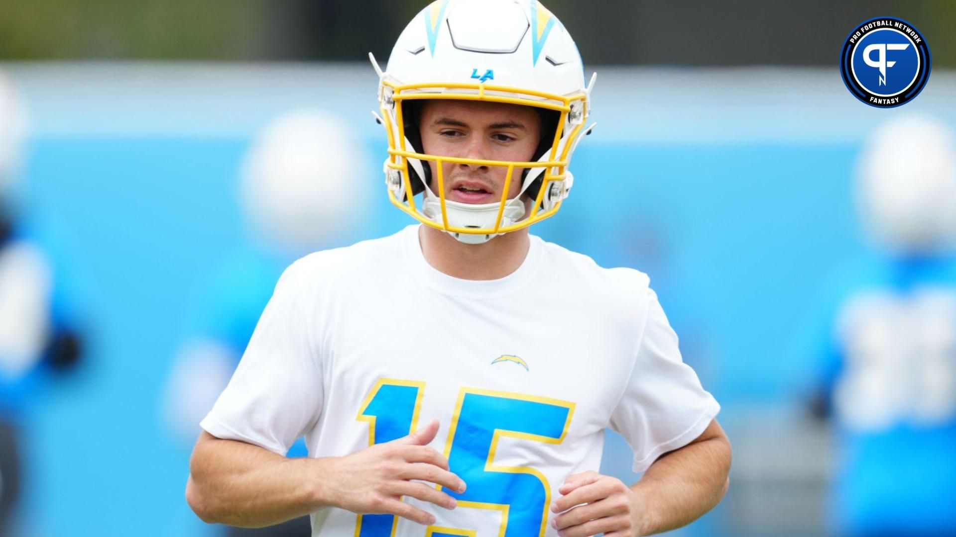 Los Angeles Chargers receiver Ladd McConkey (15) during organized team activities at the Hoag Performance Center.