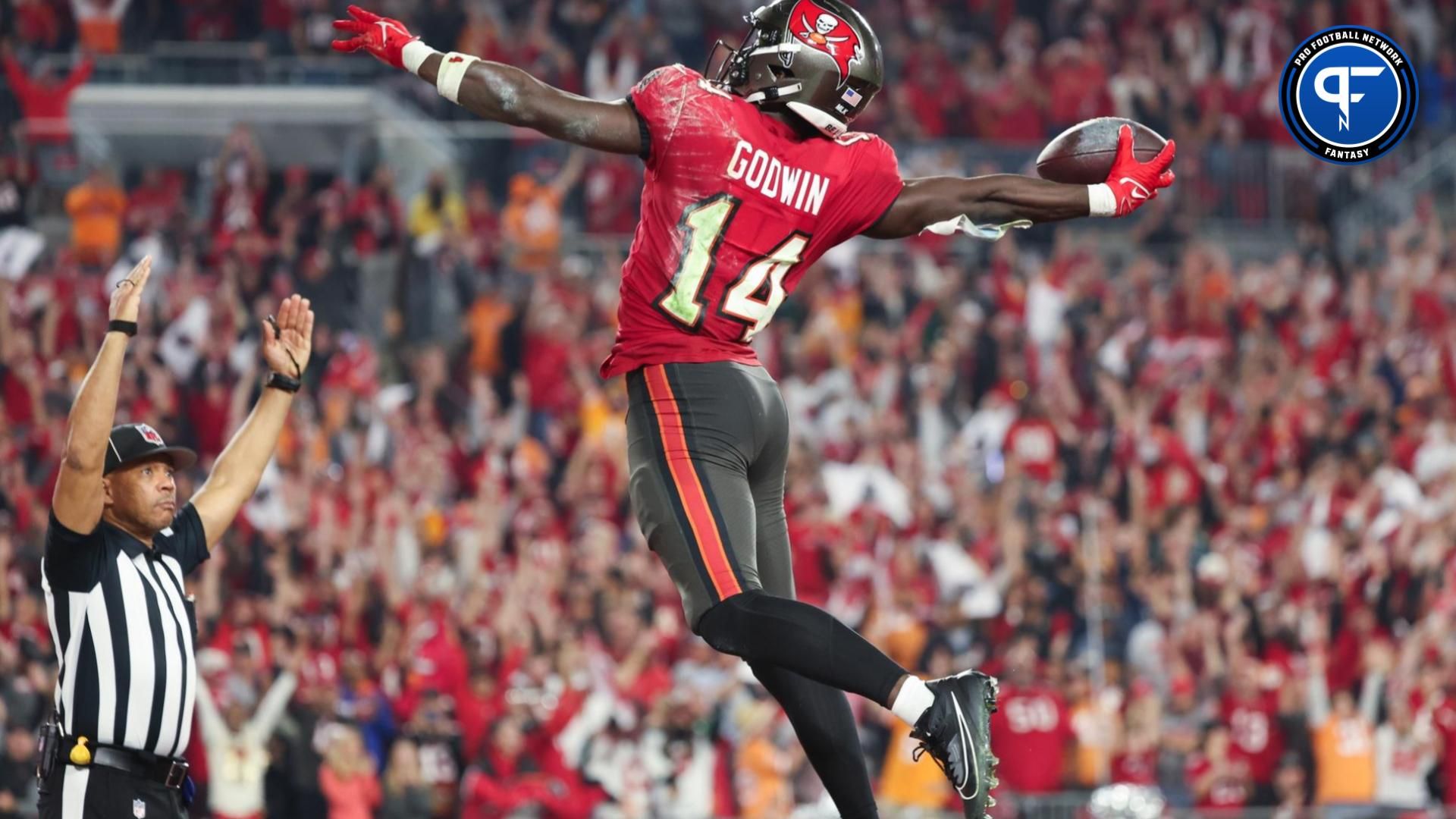 Tampa Bay Buccaneers WR Chris Godwin (14) celebrates after a touchdown against the Philadelphia Eagles.