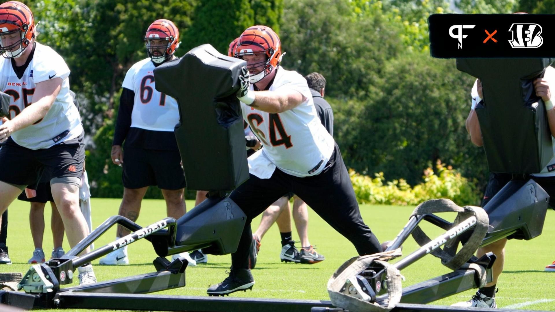 Bengals Ted Karras practices during the first day of OTAs Tuesday, May 28, 2024 at the Kettering Health Practice Fields outside of Paycor Stadium.