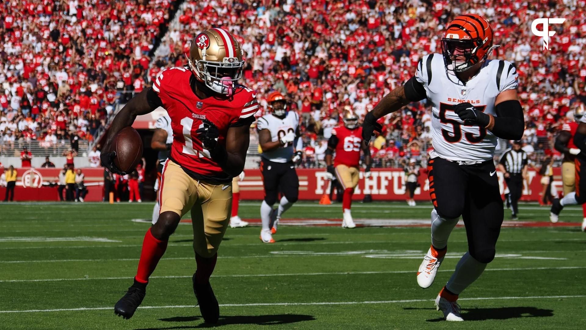 San Francisco 49ers WR Brandon Aiyuk (11) runs with the ball against the Cincinnati Bengals.